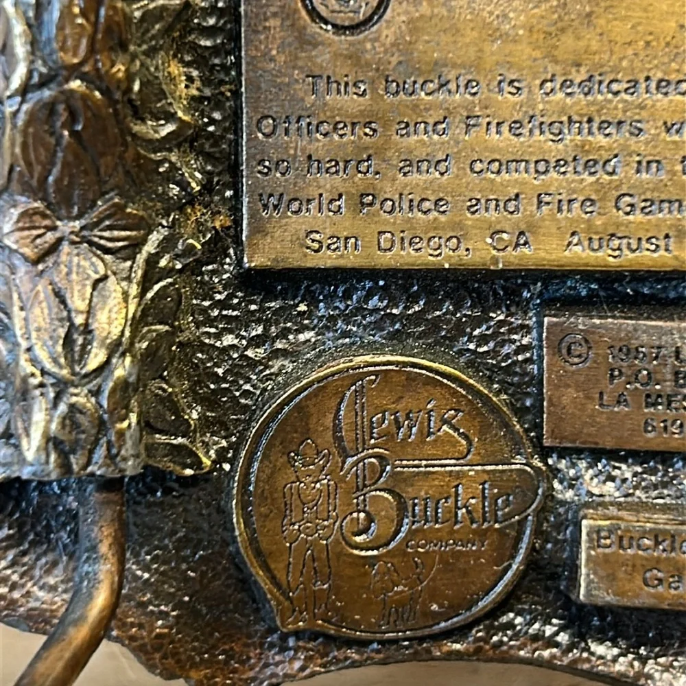 Vintage collectable World Police and Fire Games belt buckle made in USA